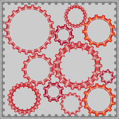 Red gears on a gray background 