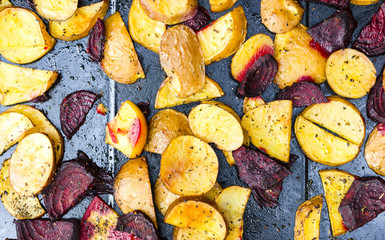 Baked potatoes and beets