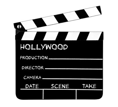 empty black white wooden clapperboard isolated on white background