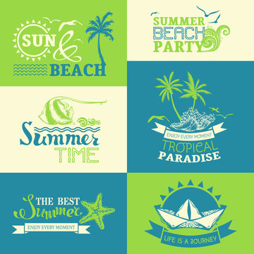Vector set of summer and travel labels and symbols.