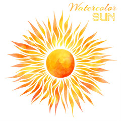 Fototapeta premium Watercolor sun vector illustration.