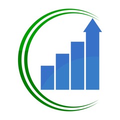 Rising busines bar graph diagram green and blue
