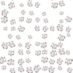 Seamless cartoon cows pattern with drop shadow on white