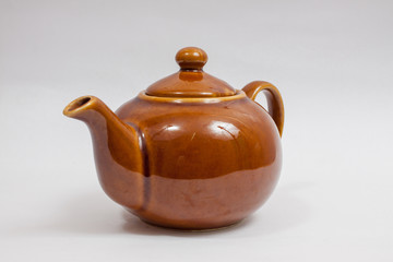 Vintage metal old blue kettle, isolated on white background