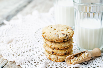 oatmeal cookies with sunflower seeds and chocolate drops
