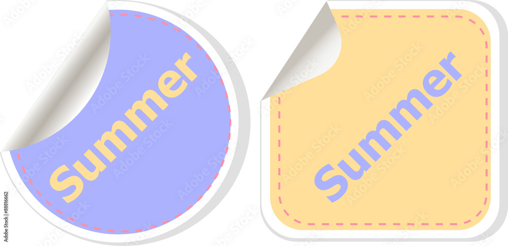 Poster word summer concept on button. banner, web button or message for online web site, presentation or ap