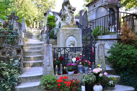Tomb of Frederic Chopin, famous Polish composer, at Pere Lachaise cemetery in Paris, France