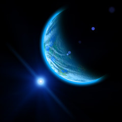 Fototapeta na wymiar Planet and blue bright star