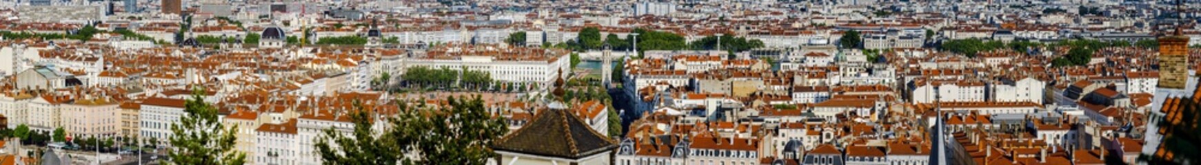 Fototapeta na wymiar Panoramic overview to Lyon city, orange roofs and new buildings