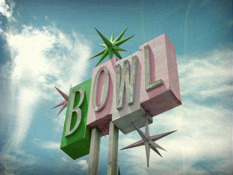 aged and worn vintage bowl sign