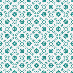 Teal and White Wheel of Dharma Symbol Tile Pattern Repeat Backgr