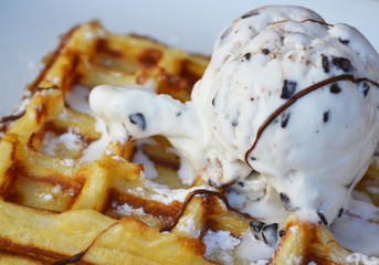 Belgium waffles with ice cream