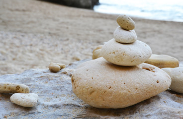 Zen stones stacked at beach