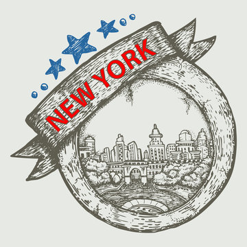 Stamp sign of new york city USA hand draw