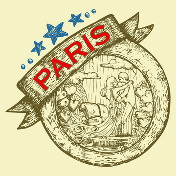 Stample sign hand draw of Paris, France