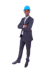 African American architect isolated on white background - black