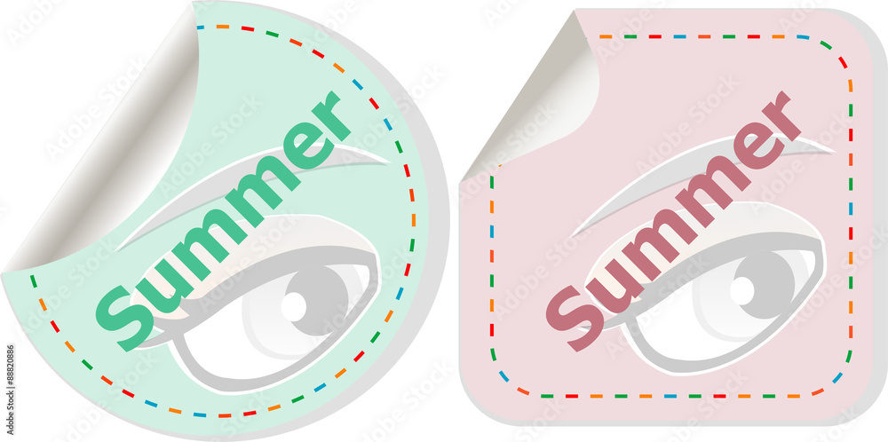 Poster word summer concept on button. banner, web button or message for online web site, presentation or ap