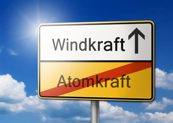 Windkraft statt Atomkraft Schild gelb