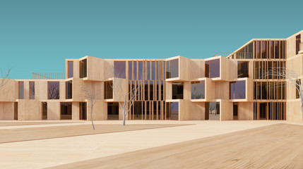 Modern house 3d wood model