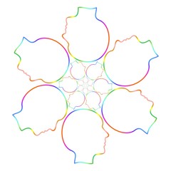 United colored head around in four rows on a white background