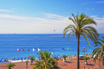 Promenade d Anglais (English promenade) in Nice, France. Bay vie