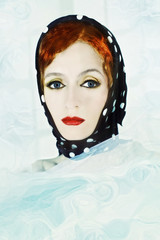 woman wearing headscarf polka dot
