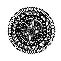 Hand drawn round mandala symbol. Ornate vector black design