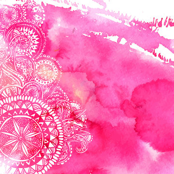 Pink watercolor paint background with white hand drawn round