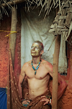 Adult Man With Theatrical Ethnic Makeup