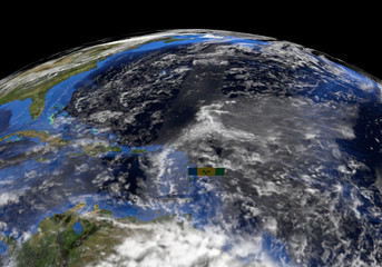 St Vincent flag on pole on earth globe illustration - Elements of this image furnished by NASA