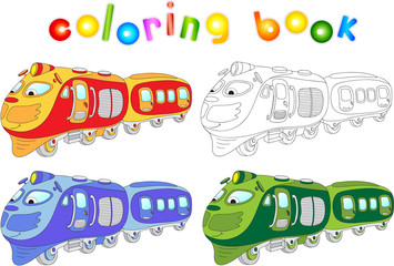 Funny cartoon train. Coloring book for children