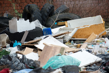 Pile of domestic garbage in landfill