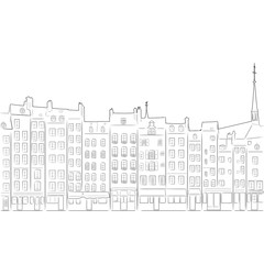 Outline of cityscape Honfleur, vector illustration