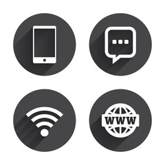 Communication icons. Smartphone and chat bubble.