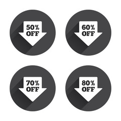 Sale arrow tag icons. Discount off symbols.