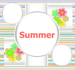 Beautiful summer floral invitation card. summer holiday, flowers and abstract lines set