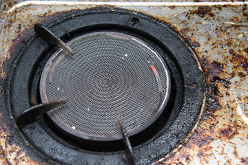 Close up of very dirty gas burner
