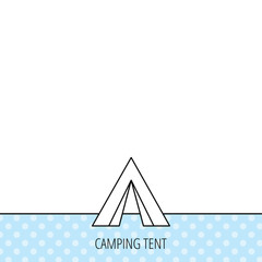 Tourist tent icon. Camping travel sign.