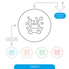 Fototapeta premium Car wash icon. Cleaning station with bubbles.