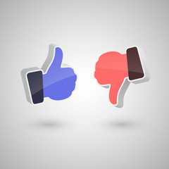 3d like and dislike hands icons. Isolated on white background. Vector illustration.