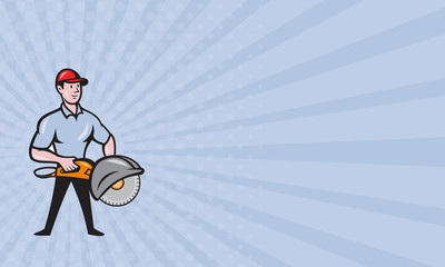 Business card Construction Worker Concrete Saw Consaw Cartoon