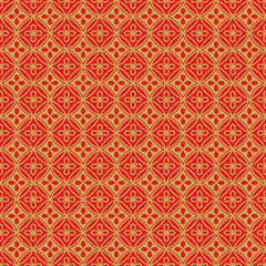 Golden seamless Chinese window tracery polygon round flower pattern background.

