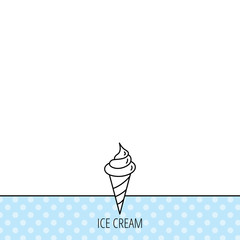 Ice cream icon. Sweet dessert in waffle cone.