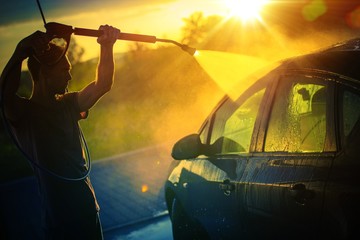Car Washing at Sunset