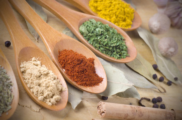 mix aromatic spices on spoons