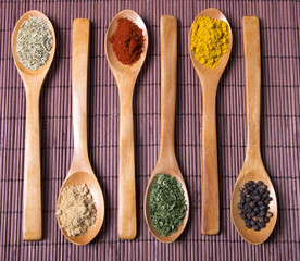 mix aromatic spices on spoons