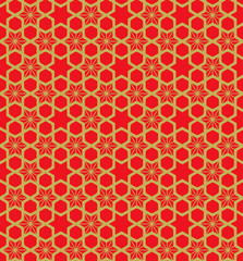 Golden seamless vintage Chinese window tracery star flower geometry pattern background.
