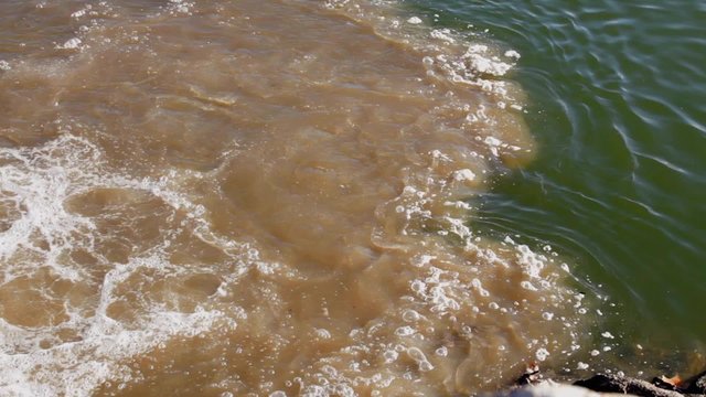 HD 1080 static: Wastewater spilled straight into the river; water pollution; 