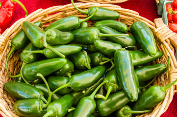 Jalpeno peppers in wicker basket display