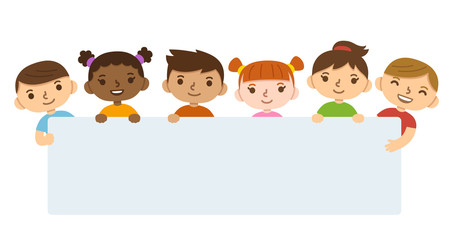 Diverse children text banner